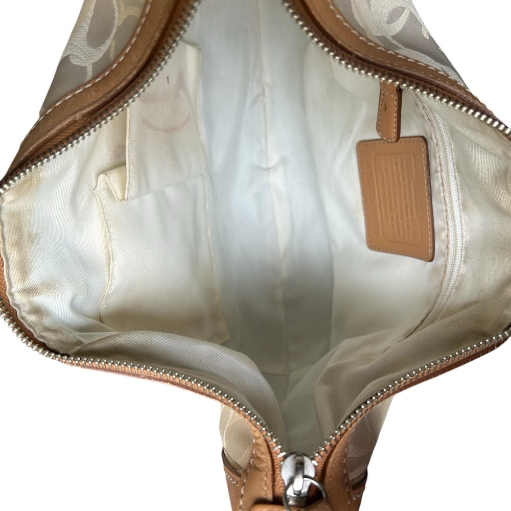 COACH Hamptons Signature Jacquard Hobo Beige Cream w Tan Leather, L0768-11811 - Picture 9 of 12
